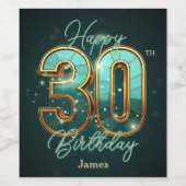 Eleganter Chic Aquamarin und Gold Metallic 30. Geb Weinetikett (Einzelnes Label)