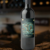 Eleganter Chic Aquamarin und Gold Metallic 50. Geb Weinetikett