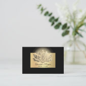Eleganter Chic Beruflich, Gold Lotus, Black Visitenkarte (Stehend Vorderseite)