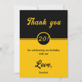 Eleganter Chic Black and Gold Trendy 20. Geburtsta Dankeskarte (Vorderseite)