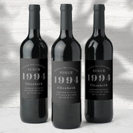 Eleganter Chic Black and Gray 30. Geburtstag Weinetikett