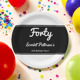 Eleganter Chic Black and White Modern 40. Geburtst Pappteller