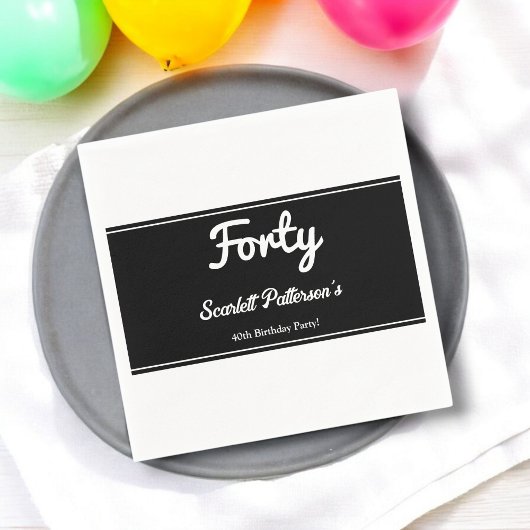 Eleganter Chic Black and White Modern 40. Geburtst Serviette