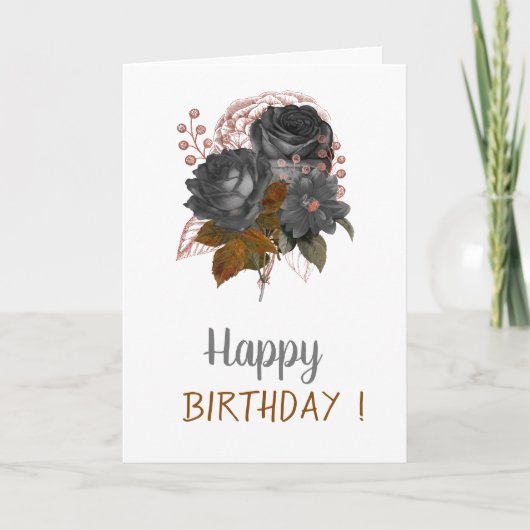 Eleganter Chic Black Blume Geburtstag Karte (Vorderseite)