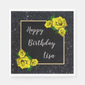 Eleganter Chic Black Glitzer Gelbe Rosen Geburtsta Serviette (Vorderseite)