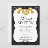 Eleganter Chic Black Glitzer Gold Rose Sweet 16 Einladung (Vorderseite)