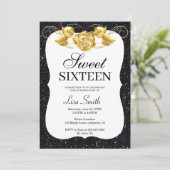 Eleganter Chic Black Glitzer Gold Rose Sweet 16 Einladung (Stehend Vorderseite)
