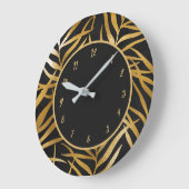 Eleganter Chic Black Gold Glitzer Blätter Design Große Wanduhr (Winkel)