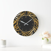 Eleganter Chic Black Gold Glitzer Blätter Design Große Wanduhr (Zuhause)