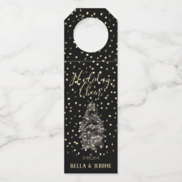 Eleganter Chic Black & Gold Snow Holiday Cheer Flaschenanhänger