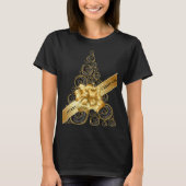 Eleganter Chic Black Gold Weihnachtsbaum und Bow T-Shirt (Vorderseite)