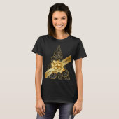 Eleganter Chic Black Gold Weihnachtsbaum und Bow T-Shirt (Vorne ganz)