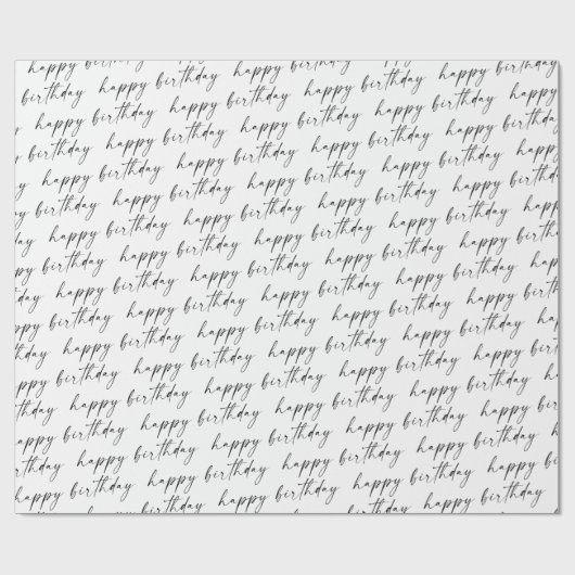 Eleganter Chic Black und White Script Happy Geburt Geschenkpapier (Flach)