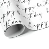 Eleganter Chic Black und White Script Happy Geburt Geschenkpapier (Rolleneckpunkt)