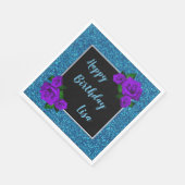 Eleganter Chic Blue Glitzer Lila Rose Geburtstag Serviette (Ecke)