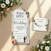 Eleganter Chic Blumen Bridge and Groom Wedding All In One Einladung