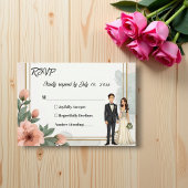 Eleganter Chic Blumen Bridge and Groom Wedding RSVP Karte