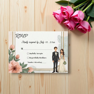 Eleganter Chic Blumen Bridge and Groom Wedding RSVP Karte