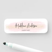 Eleganter Chic Blush Pink Gold Glitzer Haarstil Namensschild (Beispiel)