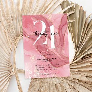 Eleganter Chic Blush Pink Wasserfarbe 21. Geburtst Einladung