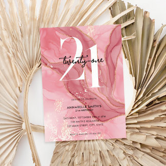 Eleganter Chic Blush Pink Wasserfarbe 21. Geburtst Einladung