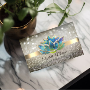 Eleganter Chic Bokeh Gold,Blauer Lotus Yoga Visitenkarte