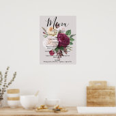 Eleganter Chic borundy floralMenu-Zeichen Poster (Küche)