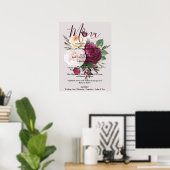 Eleganter Chic borundy floralMenu-Zeichen Poster (Heimbüro)