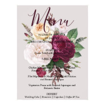 Eleganter Chic borundy floralMenu-Zeichen