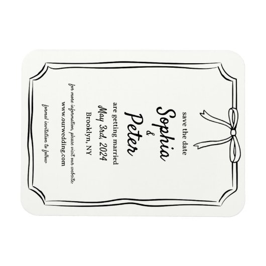 Eleganter Chic Bow Timeless Wedding Save the Date Magnet (Horizontal)