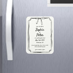Eleganter Chic Bow Timeless Wedding Save the Date Magnet<br><div class="desc">Mit unserem eleganten Schwarz-Weiß-Band-Hochzeitsmagazin Speichern Sie den Date Magnet für Ihren besonderen Tag. Dieses raffinierte Design mit klassischer handgeschriebener Schrift und einer bezaubernden Schleife und Bogen-Grenze ist perfekt für Paare, die eine zeitlose und raffinierte Ästhetik suchen. Personalisieren Sie Ihre Daten und beeindrucken Sie Ihre Gäste mit einem Save the Date...</div>