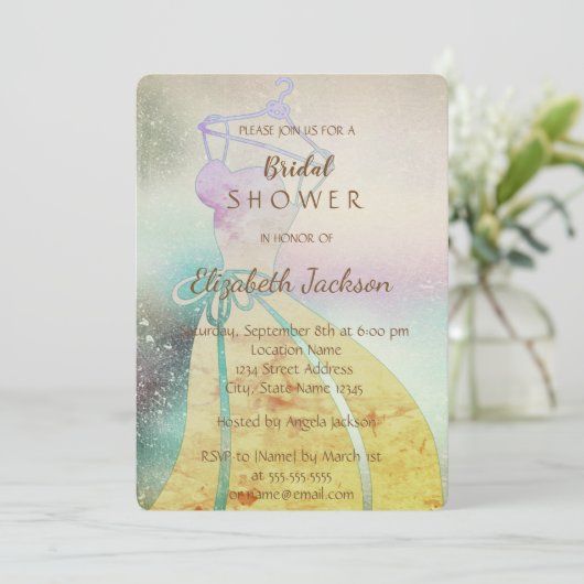 Eleganter Chic , Bride Dress Brautparty Einladung (Stehend Vorderseite)