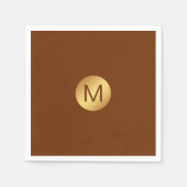 Eleganter Chic Brown & Gold Monogram Initial Name Serviette (Vorderseite)