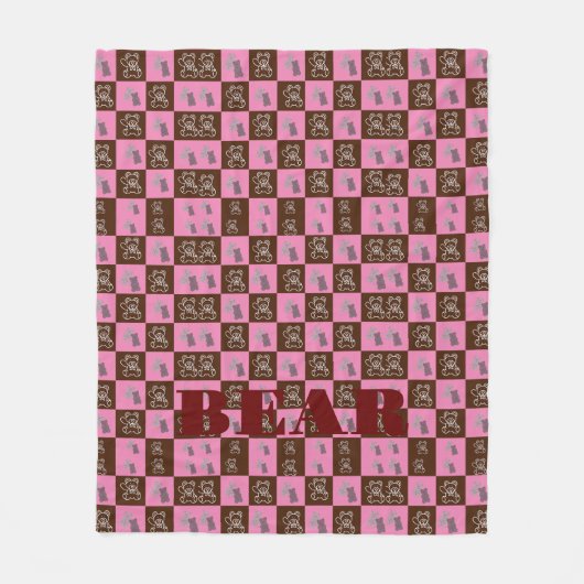 Eleganter Chic Brown Kariert & Bär Fleecedecke (Vorderseite)