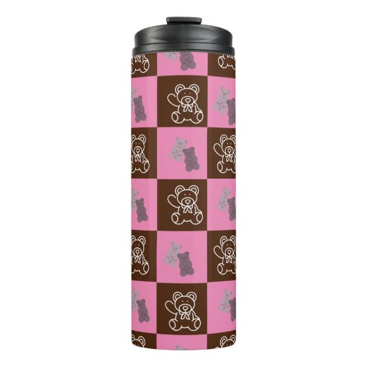 Eleganter Chic Brown Kariert & Bär Thermosbecher (Vorderseite)