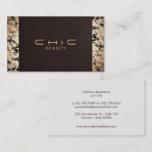 Eleganter Chic Brown Linen und Gold Leaf Look 2 Visitenkarte (Vorne/Hinten)