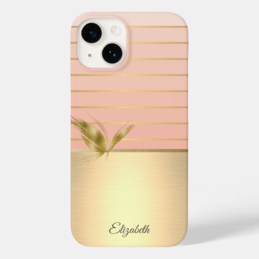 Eleganter Chic Butterfly Gold gestreift Case-Mate iPhone Hülle (Rückseite)
