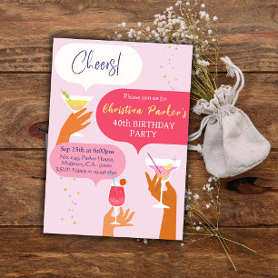 Eleganter Chic Cocktail zum Thema 40. Geburtstag Einladung