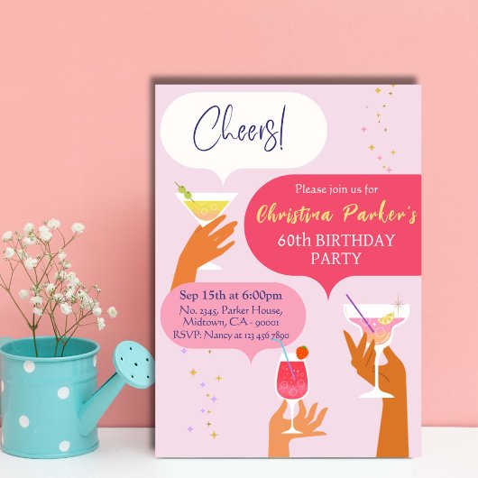 Eleganter Chic Cocktail zum Thema 60. Geburtstag Einladung