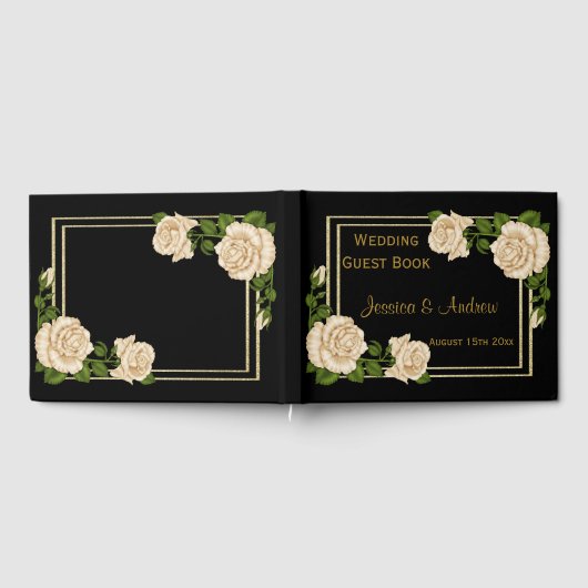 Eleganter Chic Corner Ivory Rose Bouquets Wedding Gästebuch (Voll)