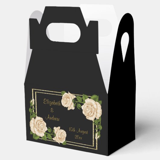 Eleganter Chic Corner Ivory Rose Bouquets Wedding Geschenkschachtel (Geöffnet)