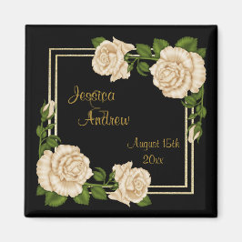Eleganter Chic Corner Ivory Rose Bouquets Wedding Magnet
