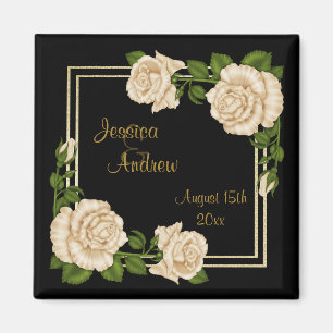 Eleganter Chic Corner Ivory Rose Bouquets Wedding Magnet