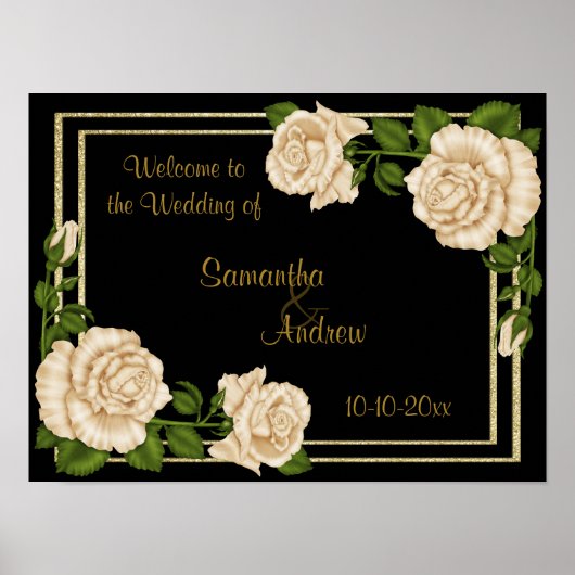 Eleganter Chic Corner Ivory Rose Bouquets Wedding Poster (Vorne)