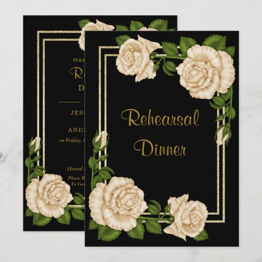 Eleganter Chic Corner Ivory Rose Probe Abendessen Einladung (Vorne/Hinten)