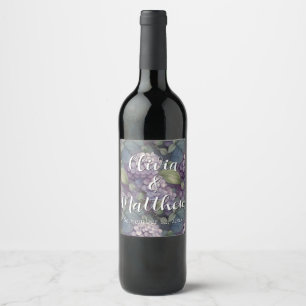 Eleganter, chic dusty lila boho Aquarellblume Weinetikett