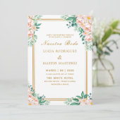 Eleganter Chic Floral Gold Rahmen White Nuestra Bo Einladung (Stehend Vorderseite)