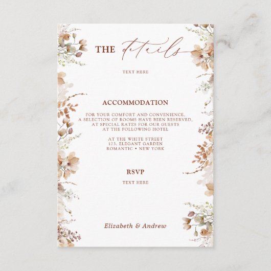 Eleganter Chic Floral Wedding Details QR Code Begleitkarte (Vorderseite)