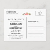 Eleganter Chic Floral White Antler Save the Date Ankündigungspostkarte (Rückseite)