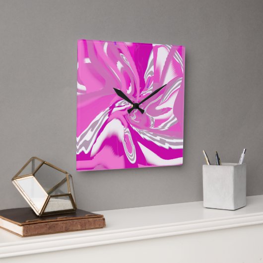 Eleganter Chic Fuchsia Pink Wall Clock Quadratische Wanduhr (Büro)